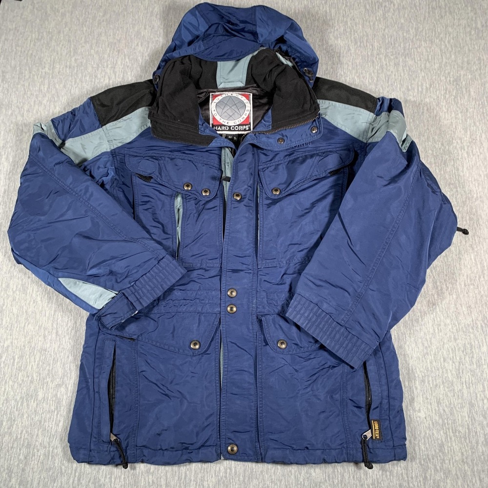 Vintage Hard Corps Jacket Mens 42‎ Blue Hooded GORE-TEX Ski Parka Waterproof 90s
